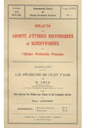  Bulletin du comité d'études historiques et scientifiques de l'AOF - Tome 17 - n°2 - Avril-Juin 1934 (BCEHSAOF) - Les pêcheurs de Guet N'Dar / Note sur les Wolof, leur parler et les langages secrets