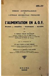 Mission anthropologique de l'A.O.F., PALES Léon, TASSIN de SAINT PEREUSE Marie (avec la collaboration de) - L'alimentation en A. O. F. Milieux - Enquêtes - Techniques - Rations