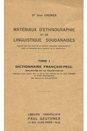  CREMER Jean, (docteur) - Dictionnaire Français-Peul (Dialectes de la Haute Volta)