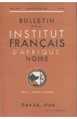  Bulletin de l'IFAN - Série B - Tome 27 - n°3-4 - Juillet-Octobre 1965 - Note sur quelques céramiques de Mauritanie occidentale / Notes sur le Tarikh es-Soudan / Essai sur la conduite négro-africaine du repas  / Les masques sénoufo, de la forme à la signi